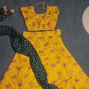 Charming Yellow and Pink Kids Lehenga Set